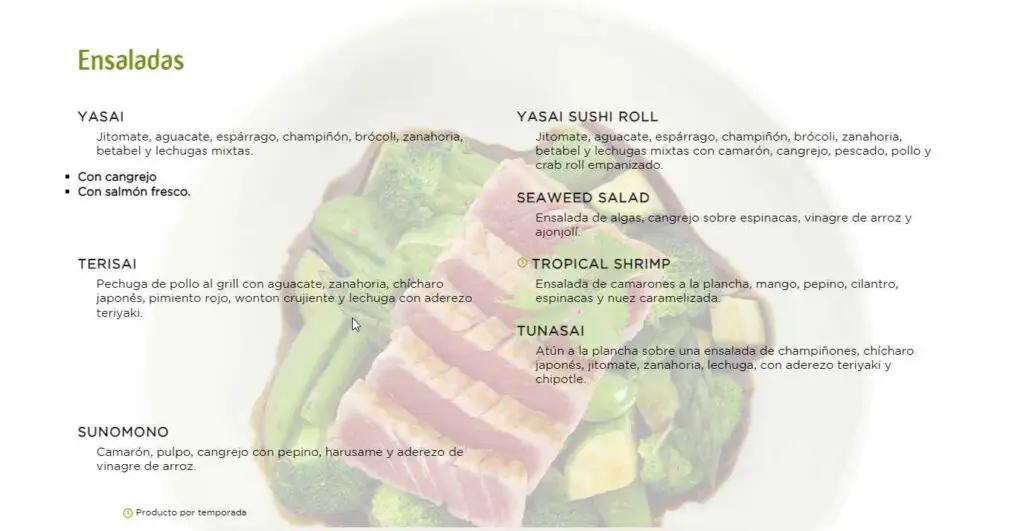 Menu Sushi Roll Ensaladas  